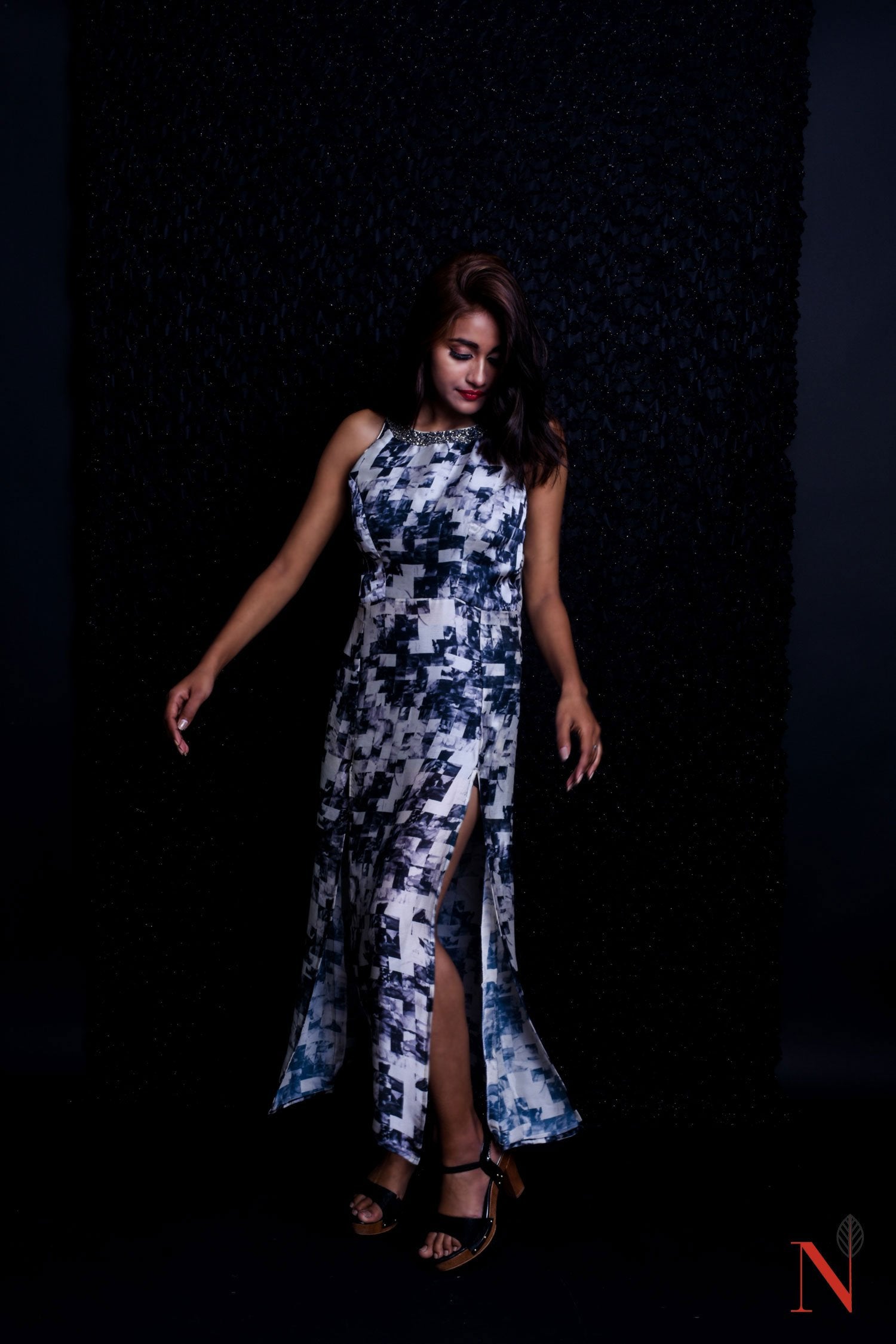 Black And White Color Indowestern Designer One Piece Dress- Hellebore - Naksheband