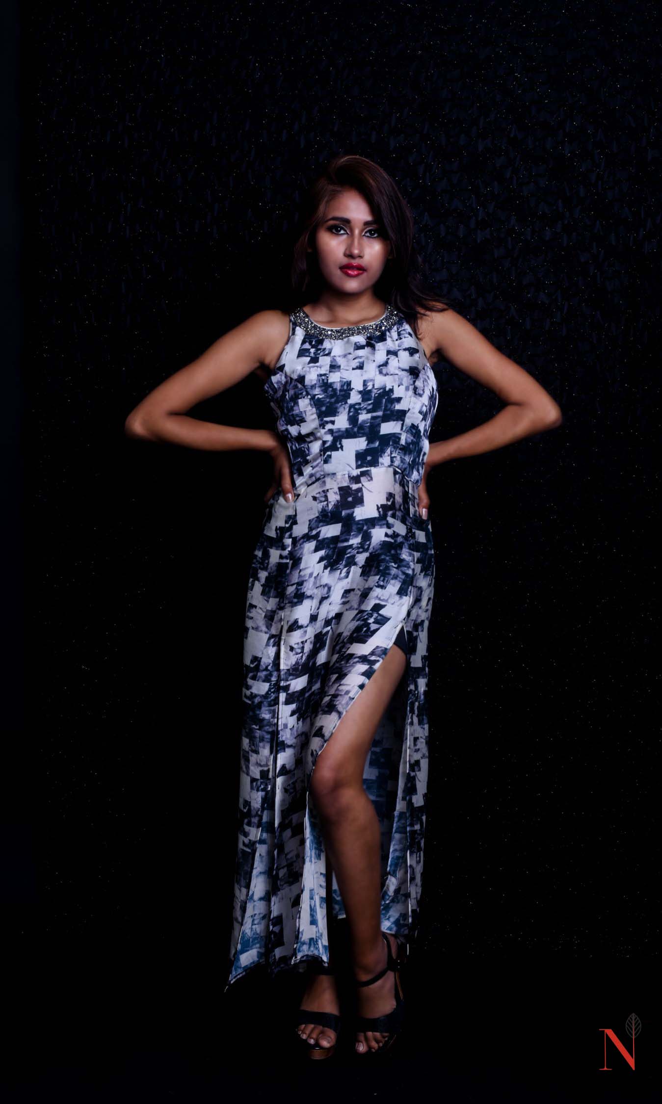 Black And White Color Indowestern Designer One Piece Dress- Hellebore - Naksheband