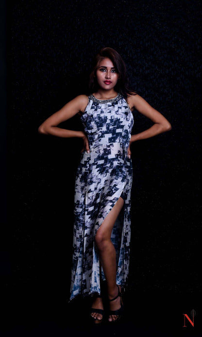 Black And White Color Indowestern Designer One Piece Dress- Hellebore - Naksheband