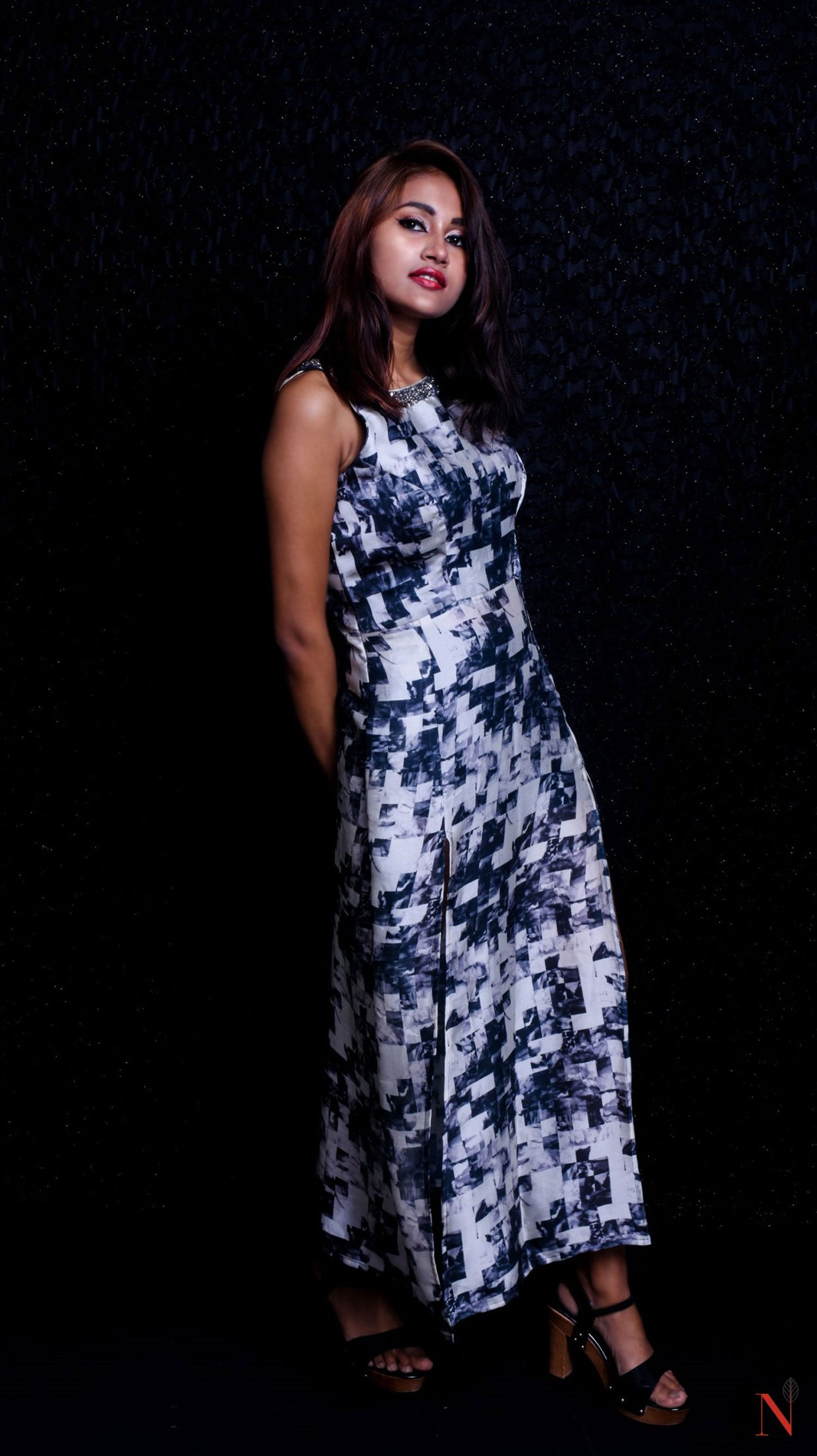 Black And White Color Indowestern Designer One Piece Dress- Hellebore - Naksheband