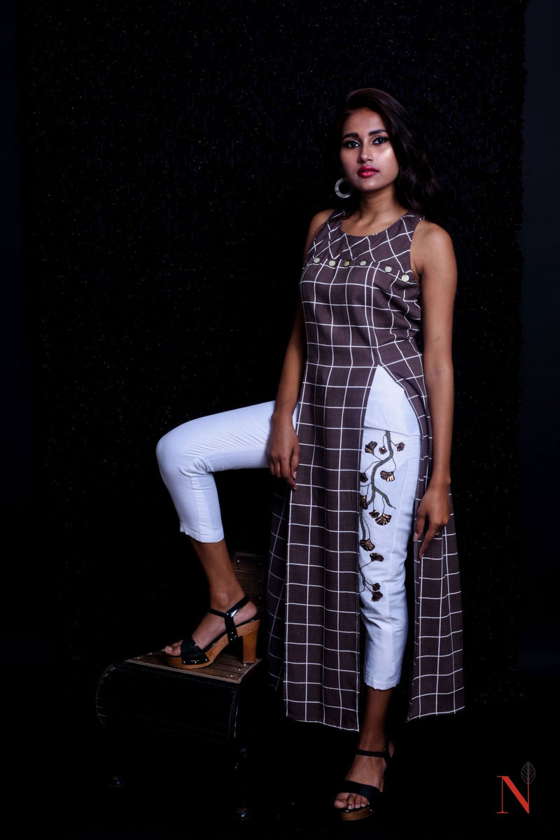 Brownish Grey And White Color Indowestern Designer Suit Set - Milkweed - Naksheband