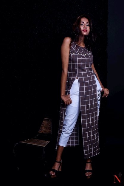 Brownish Grey And White Color Indowestern Designer Suit Set - Milkweed - Naksheband