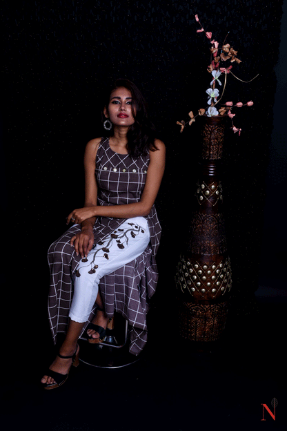 Brownish Grey And White Color Indowestern Designer Suit Set - Milkweed - Naksheband