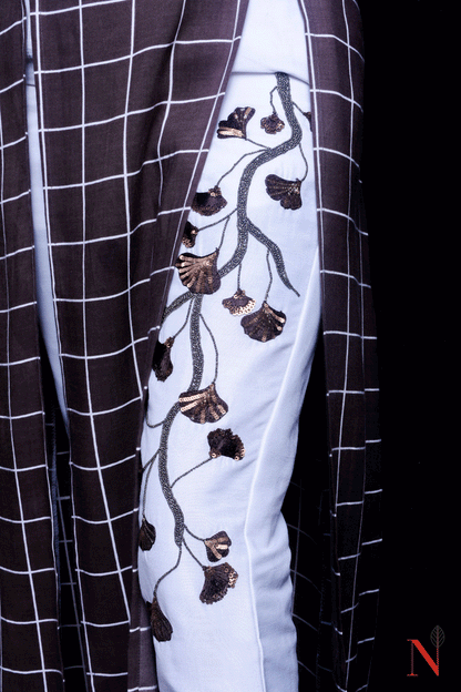 Brownish Grey And White Color Indowestern Designer Suit Set - Milkweed - Naksheband