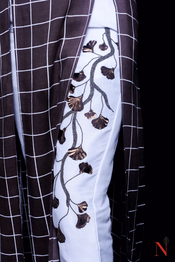 Brownish Grey And White Color Indowestern Designer Suit Set - Milkweed - Naksheband