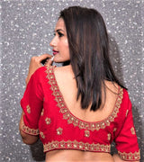 Red Color Muga Silk Designer Blouse - Roaring Red
