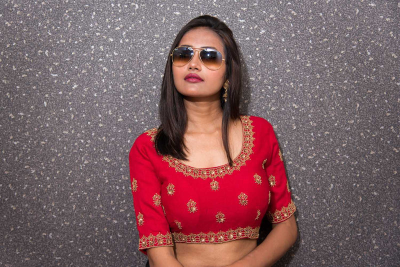 Raw Silk Designer blouse -Roaring Red - Naksheband