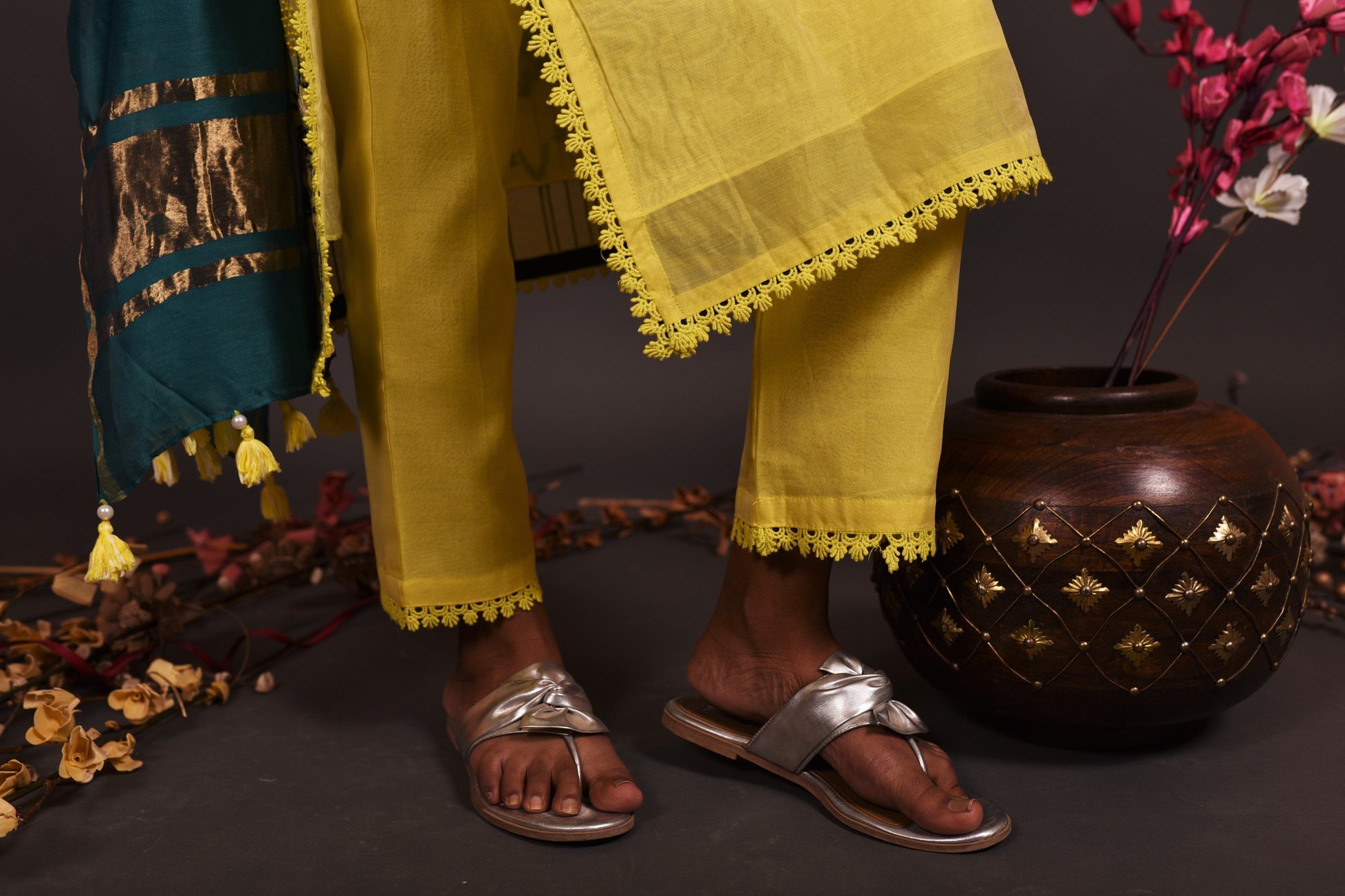 Pure Chanderi Silk Suit Set Embroidery  - Calla - Naksheband