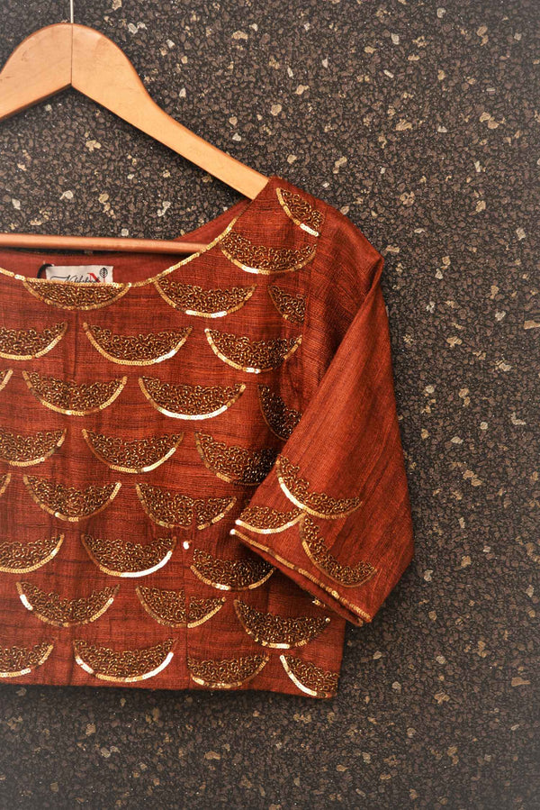 Brown Color Pure Silk Designer Blouse - Rosewood - Naksheband