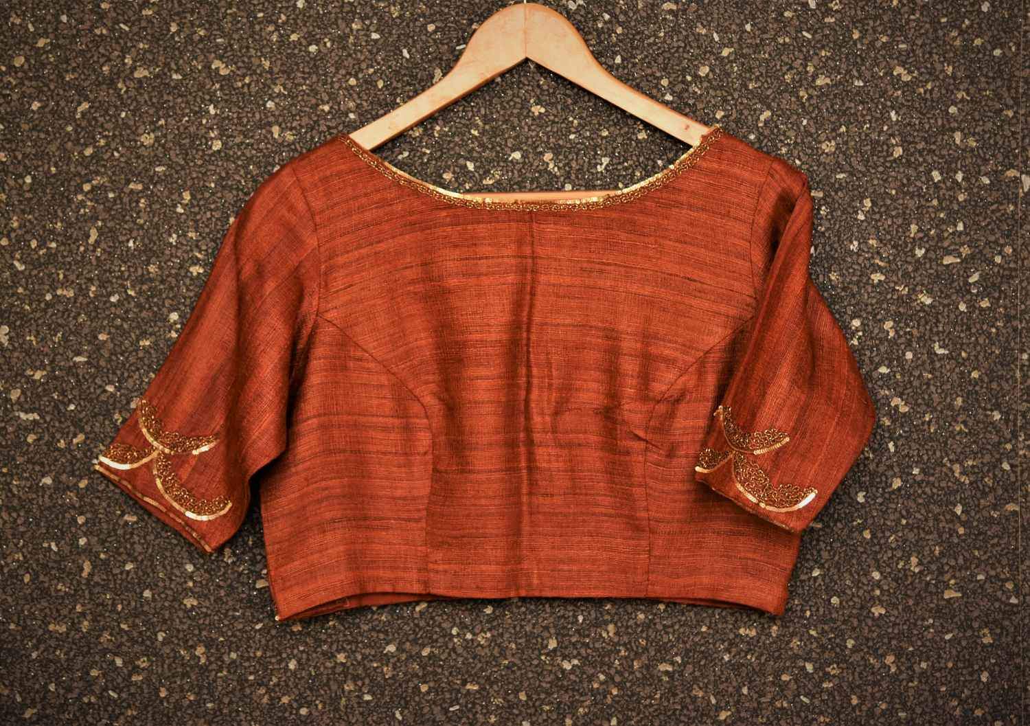 Brown Color Pure Silk Designer Blouse - Rosewood - Naksheband