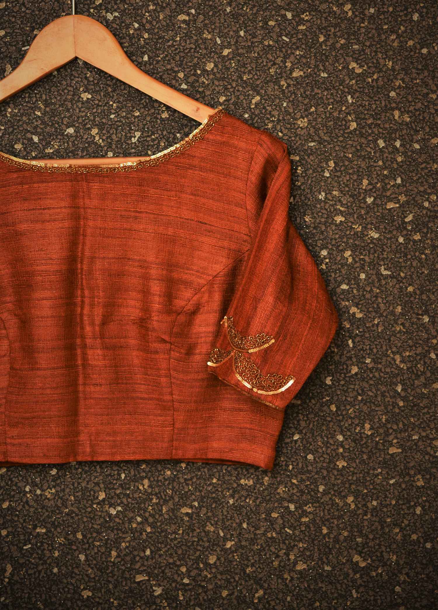 Brown Color Pure Silk Designer Blouse - Rosewood - Naksheband