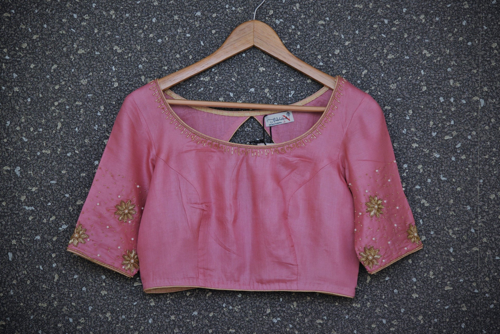 Pure Silk Embroidered Designer blouse - Summer Rose - Naksheband