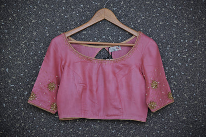 Pure Silk Embroidered Designer blouse - Summer Rose - Naksheband