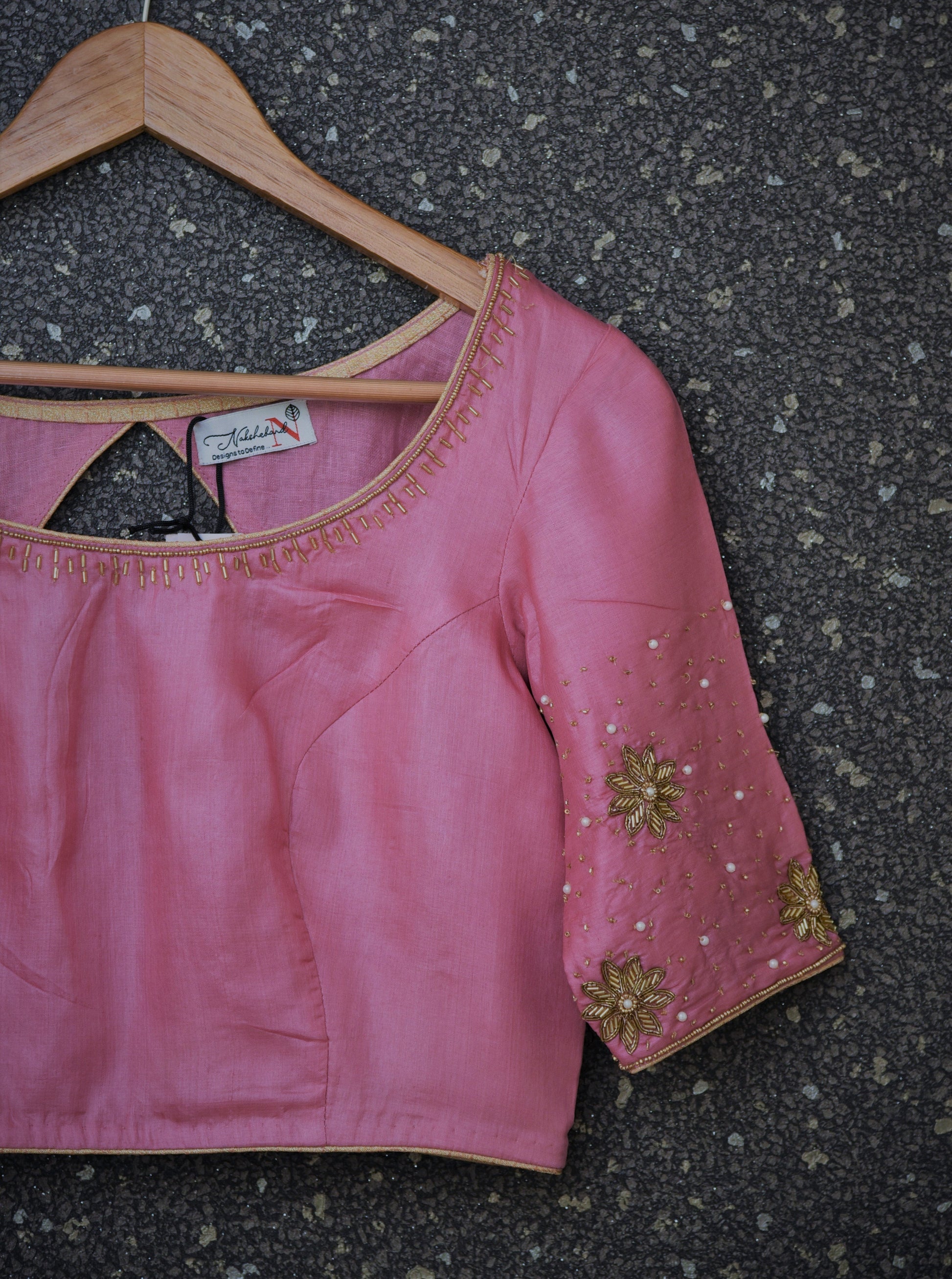 Pure Silk Embroidered Designer blouse - Summer Rose - Naksheband