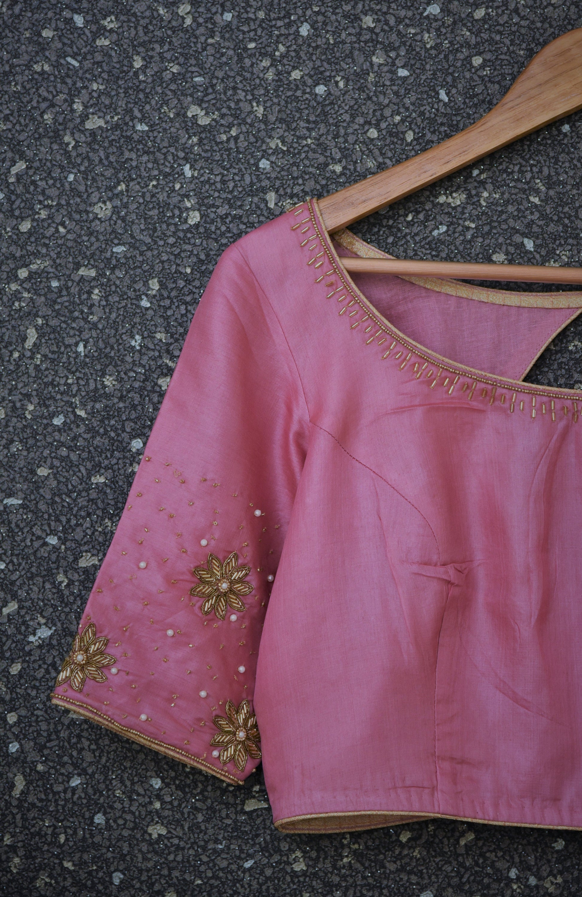 Pure Silk Embroidered Designer blouse - Summer Rose - Naksheband