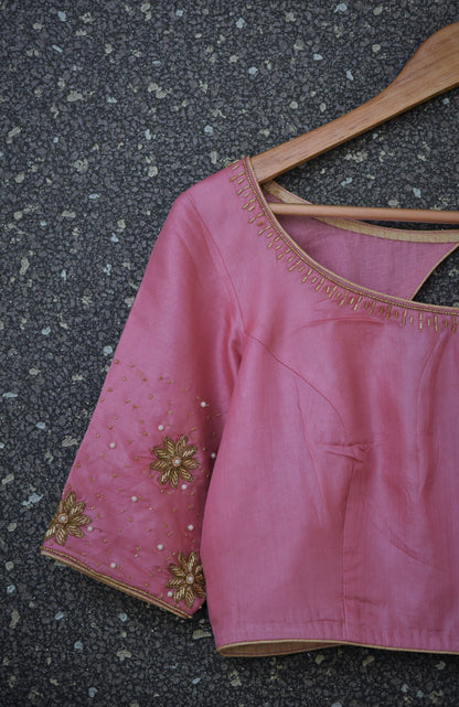 Pure Silk Embroidered Designer blouse - Summer Rose - Naksheband