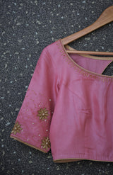 Pure Silk Embroidered Designer blouse - Summer Rose - Naksheband