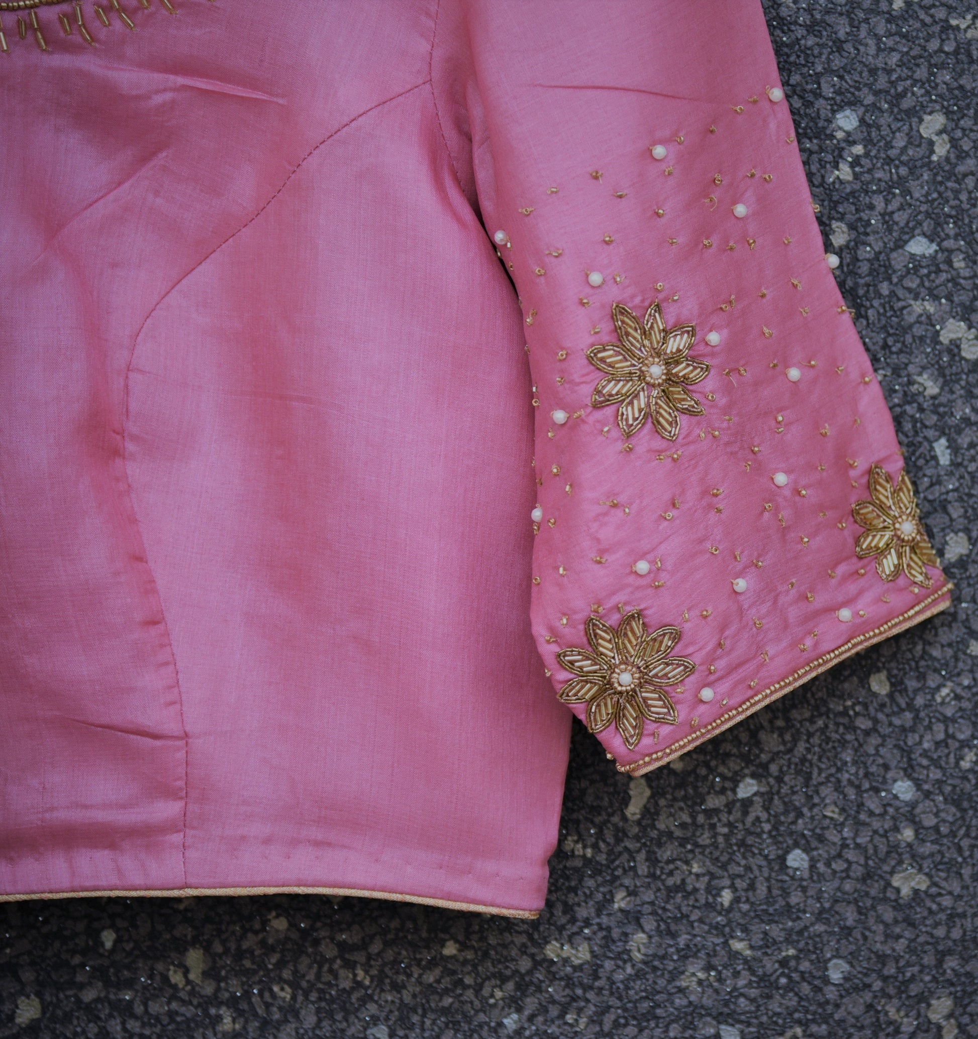 Pure Silk Embroidered Designer blouse - Summer Rose - Naksheband