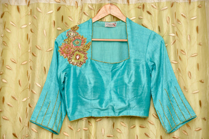 Belize Sea Green Color Raw Silk Embroidered designer Blouse - Belize - Naksheband