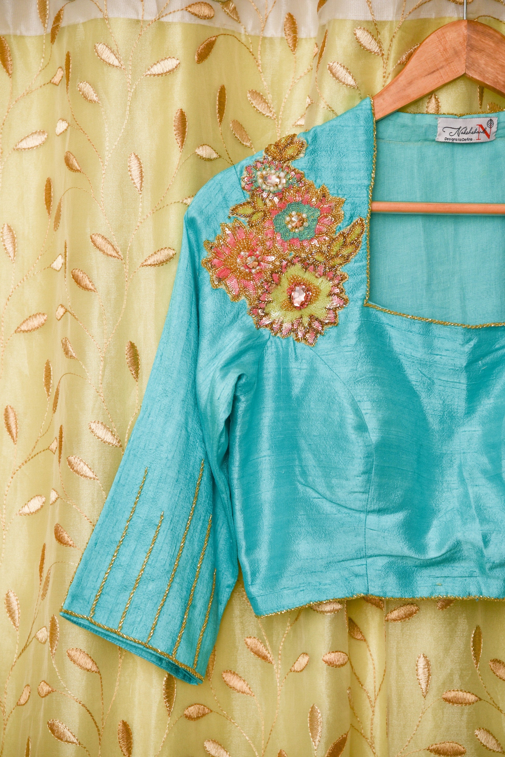 Belize Sea Green Color Raw Silk Embroidered designer Blouse - Belize - Naksheband