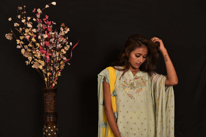 Pista Green And Yellow Color Teared Garara Georgette Set - Yarrow