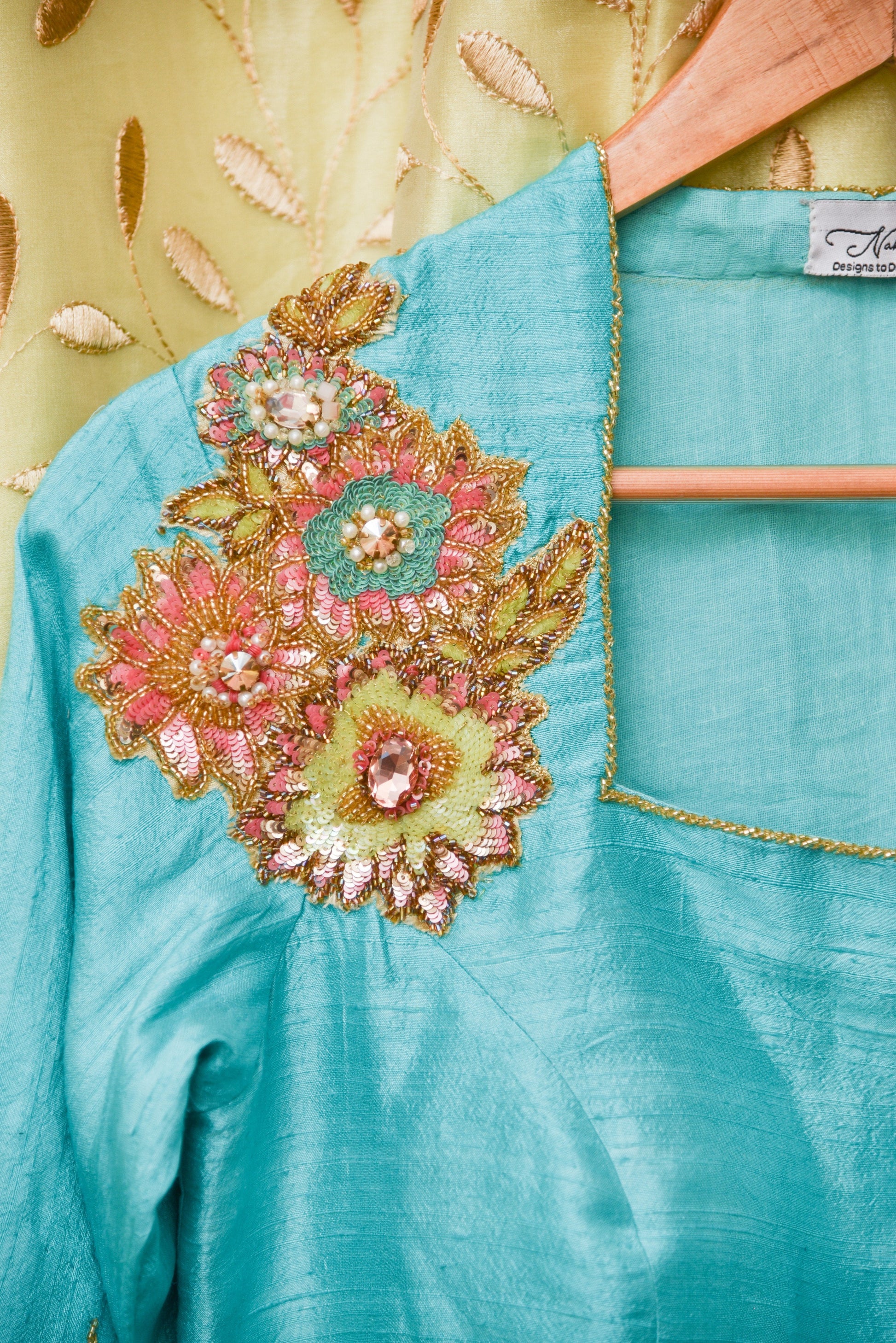 Belize Sea Green Color Raw Silk Embroidered designer Blouse - Belize - Naksheband