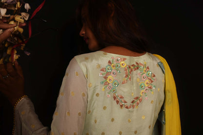 Pista Green And Yellow Color Teared Garara Georgette Set - Yarrow