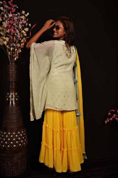 Pista Green And Yellow Color Teared Garara Georgette Set - Yarrow