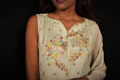 Pista Green And Yellow Color Teared Garara Georgette Set - Yarrow