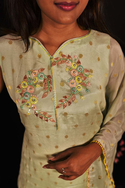 Pista Green And Yellow Color Teared Garara Georgette Set - Yarrow