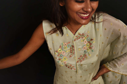 Pista Green And Yellow Color Teared Garara Georgette Set - Yarrow