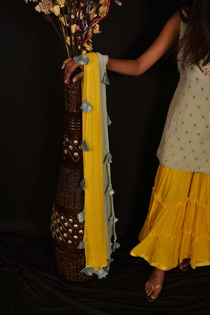 Pista Green And Yellow Color Teared Garara Georgette Set - Yarrow