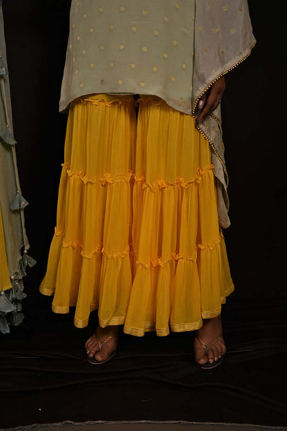 Pista Green And Yellow Color Teared Garara Georgette Set - Yarrow