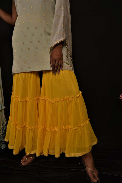 Pista Green And Yellow Color Teared Garara Georgette Set - Yarrow