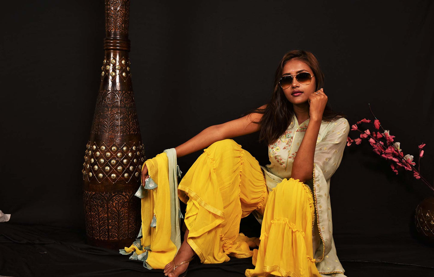 Pista Green And Yellow Color Teared Garara Georgette Set - Yarrow