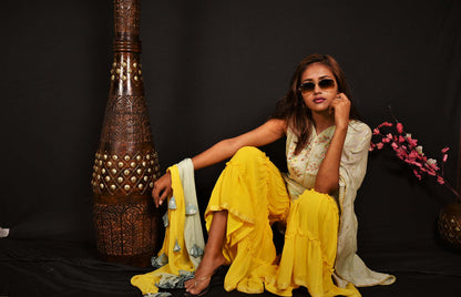 Pista Green And Yellow Color Teared Garara Georgette Set - Yarrow
