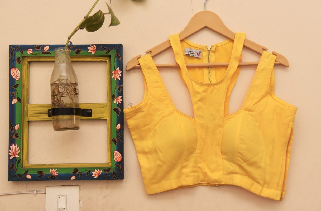 Designer Yellow Pure Cotton Blouse - Crisp Lemon - Naksheband