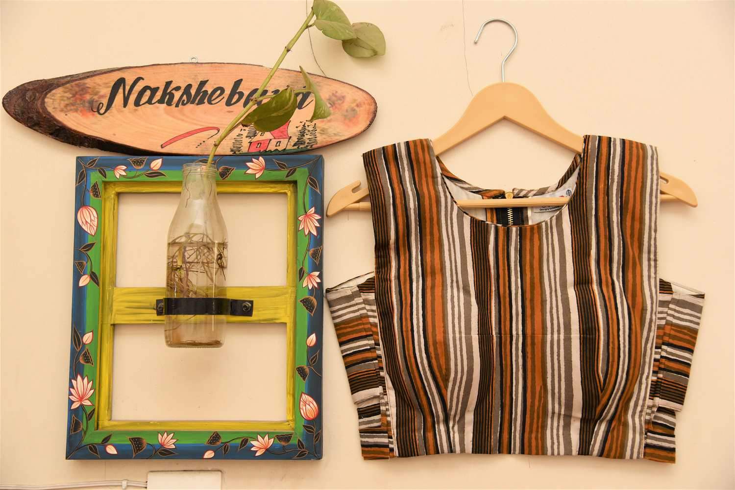 Gotcha Green Color Designer Pure Cotton Striped Blouse- Gotcha Green - Naksheband