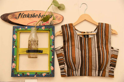 Gotcha Green Color Designer Pure Cotton Striped Blouse- Gotcha Green - Naksheband