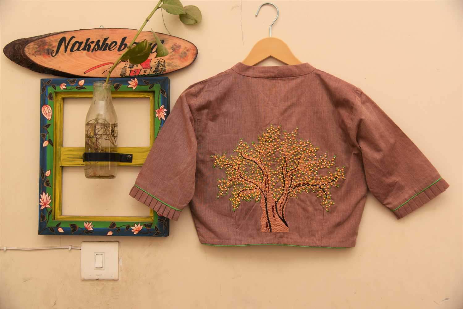 Light Brown Color Designer Pure Cotton Blouse - Nutty Brown - Naksheband