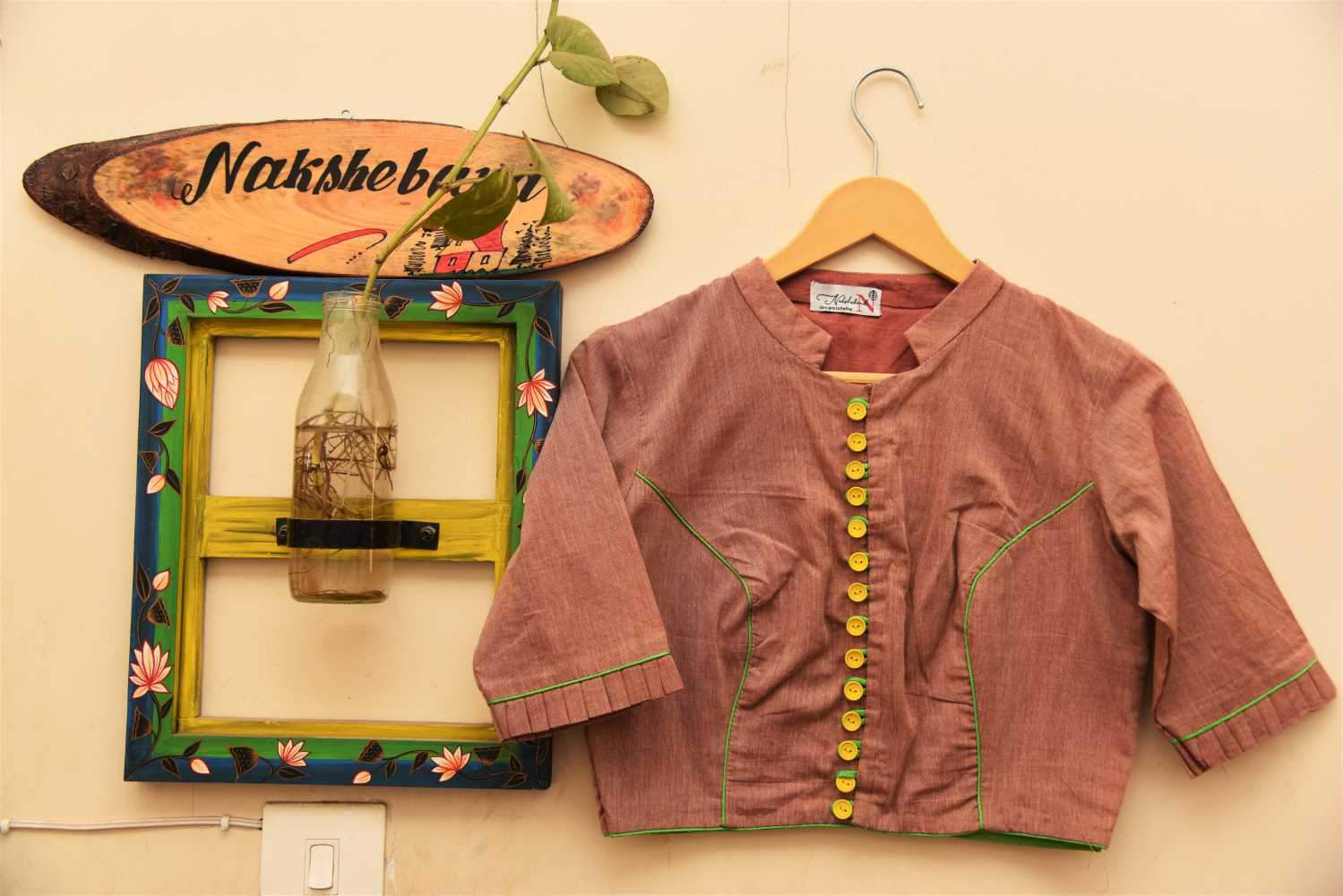 Light Brown Color Designer Pure Cotton Blouse - Nutty Brown - Naksheband