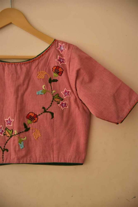 Pink Color Designer Pure Cotton Blouse - Popular Pink - Naksheband