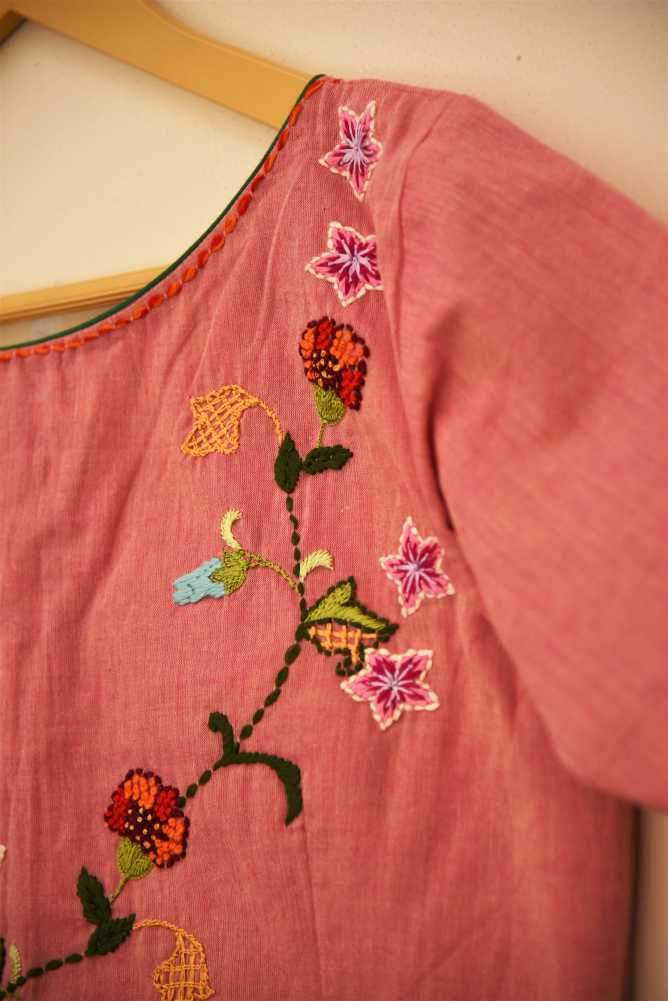 Designer Pure Cotton Blouse - Popular Pink - Naksheband