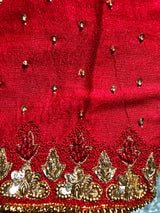 Pure Red Color Pure Muga Silk Suit Set Hand Embroidery - Red Anemone
