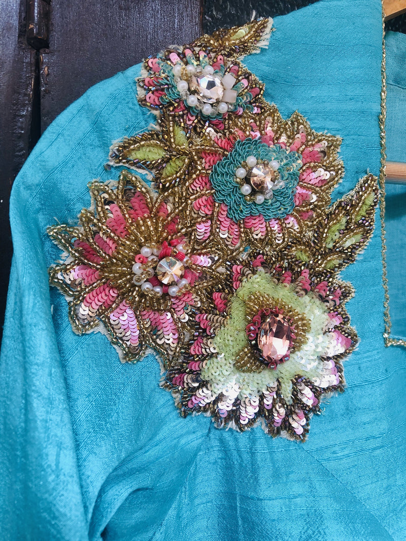 Belize Sea Green Color Raw Silk Embroidered designer Blouse - Belize - Naksheband