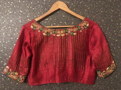 Mehroon Color Designer Blouse Embroidered - Juliet - Naksheband