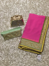 Designer Embroidery Pure Georgette Saree - Pink Lady - Naksheband