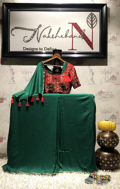Basil Green Color Designer Pure Muga Embroidered - Ruby - Naksheband