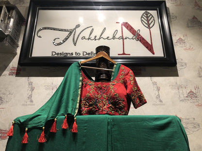 Basil Green Color Designer Pure Muga Embroidered - Ruby - Naksheband