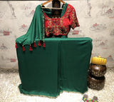Basil Green Color Designer Pure Muga Embroidered - Ruby - Naksheband